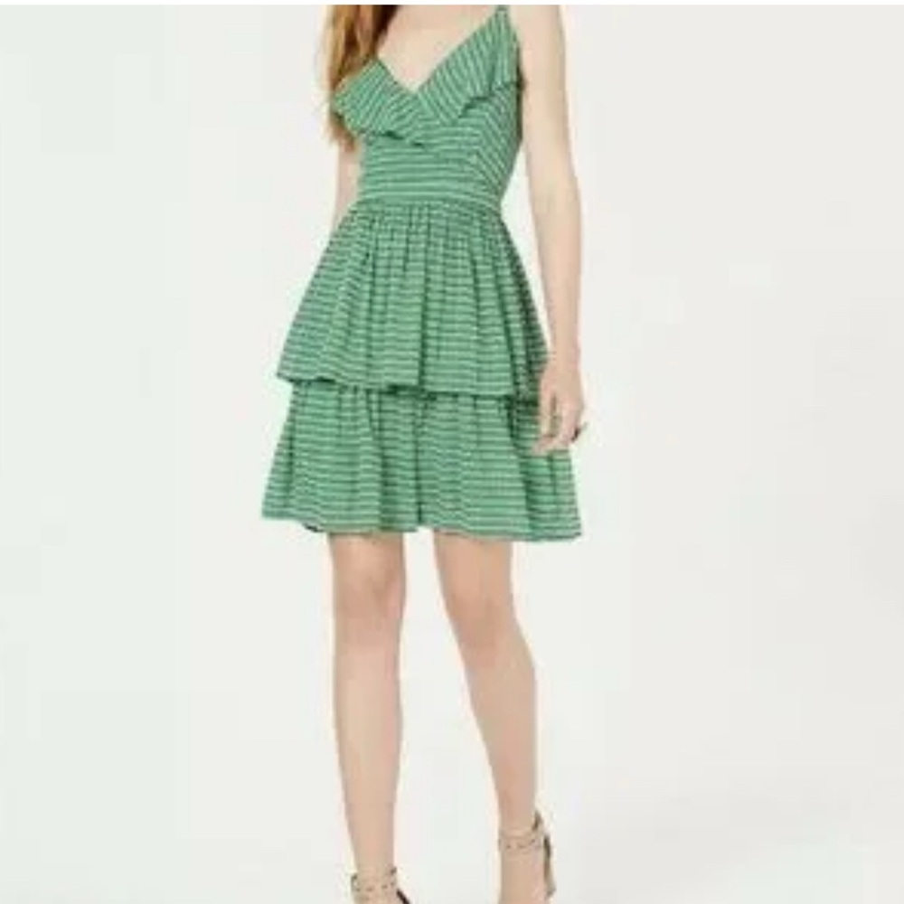 Bar lll Green Geometric Print Ruffle Mini Sundress Dress New with tags